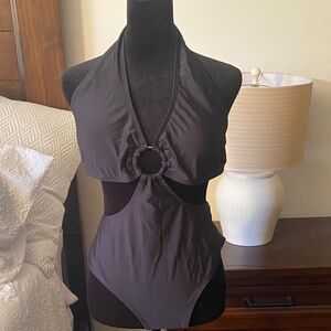 SHEIN Black Halter One Piece Swimsuit